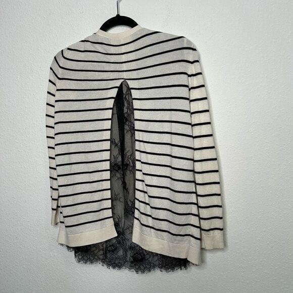Neiman Marcus Women’s Cashmere Wool Silk Striped Open Front Lace Cardigan Size S - Picture 10 of 15